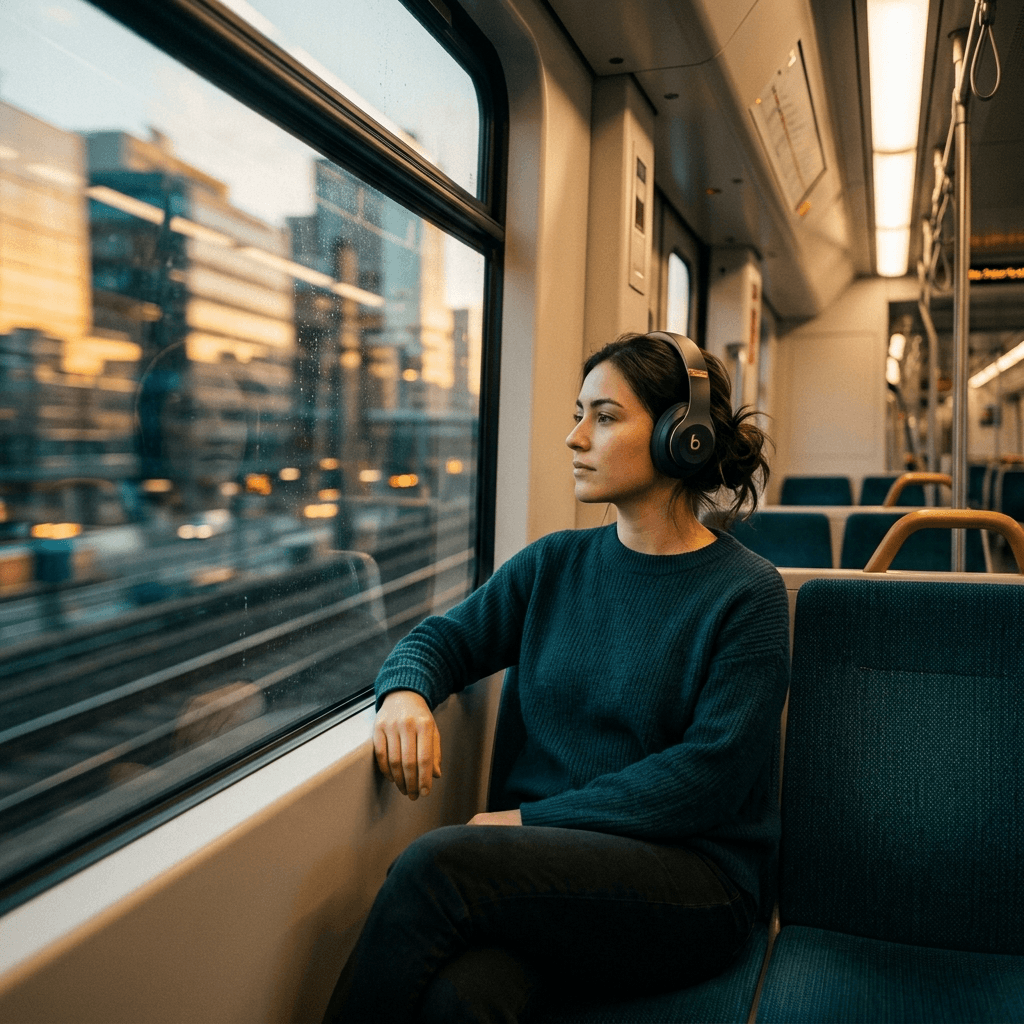 On the go: a Briefi listener using audio news on a morning commute